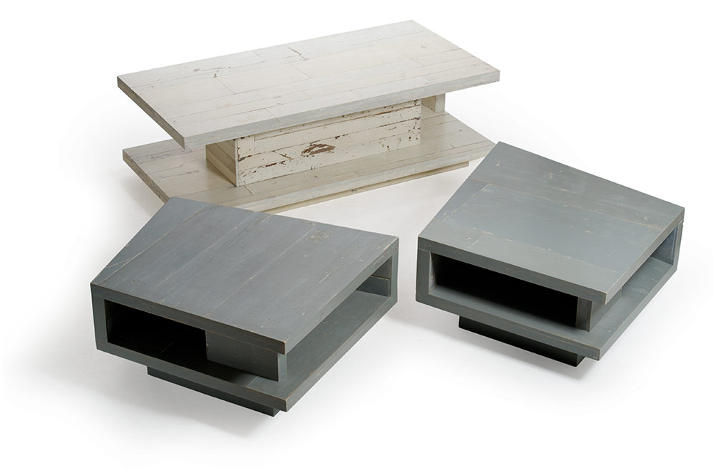 Tavolinetto da salotto in legno grigio design artigianale