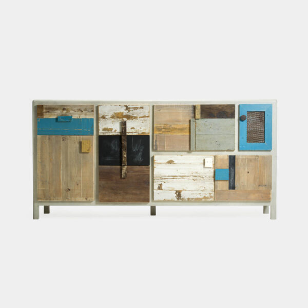 Natural wood and turquoise reclaimed wood sideboard