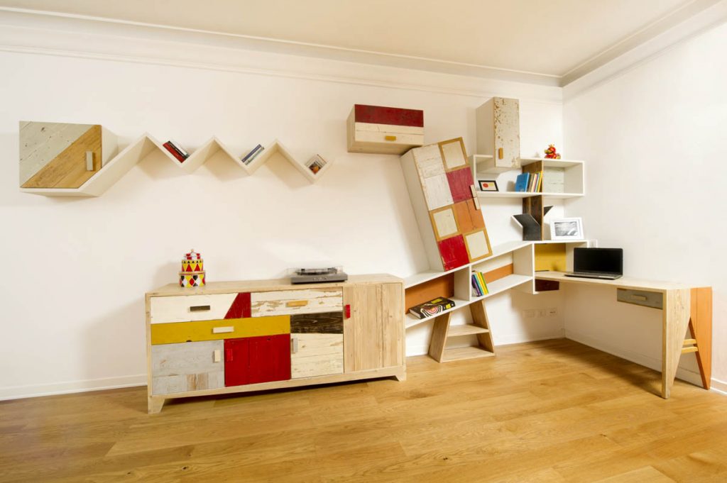 parete attrezzata con credenza