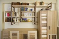 ingresso vintage con credenza e libreria in legno massello