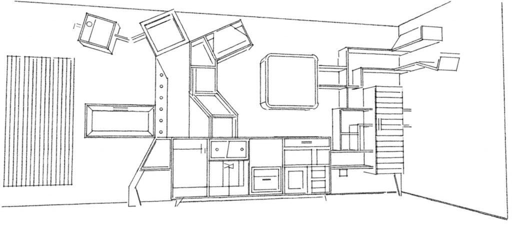 disegno progetto arredo soggiorno